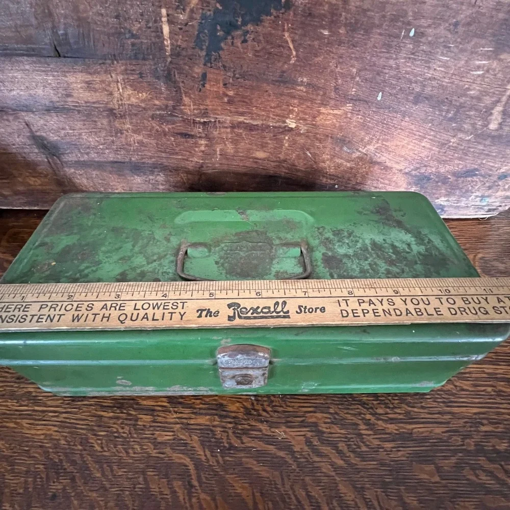 Vintage Climax Green Metal Toolbox Industrial Steel Storage Box Small Chest